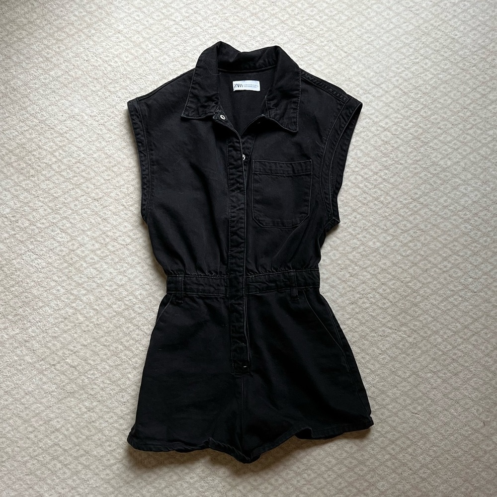 Black Zara Denim Romper XS